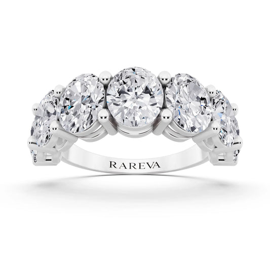 Silver Seven Stone Oval Cut Diamond Half Eternity Wedding Band - 2.8mm - Front