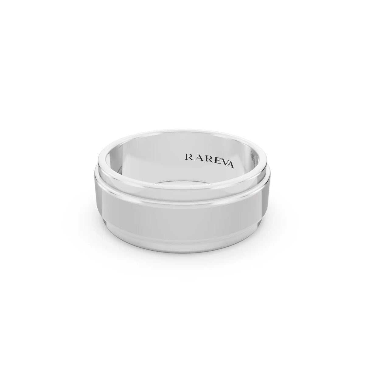 14K White Gold Men's Step Edge Wedding Band - 7.5mm - Close up