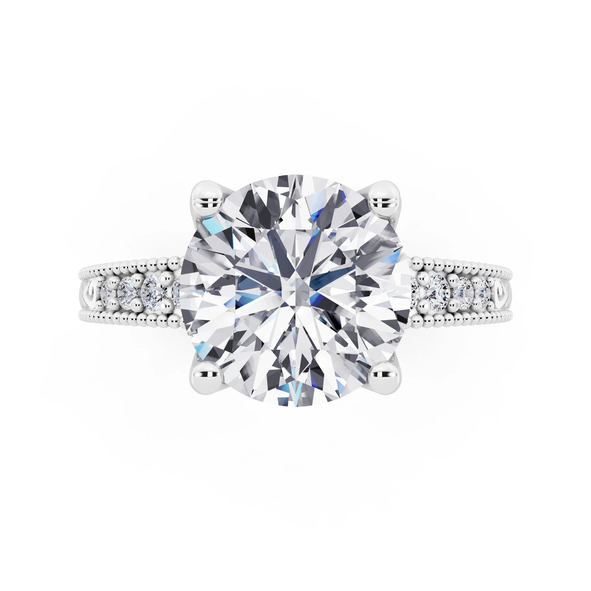 18 KT White Gold Round Cut Diamond Vintage - top angle