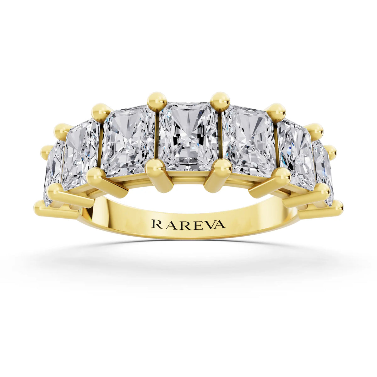 10K Yellow Gold Seven Stone Radiant Cut Diamond Half Eternity Wedding Band - 2.2mm - Front
