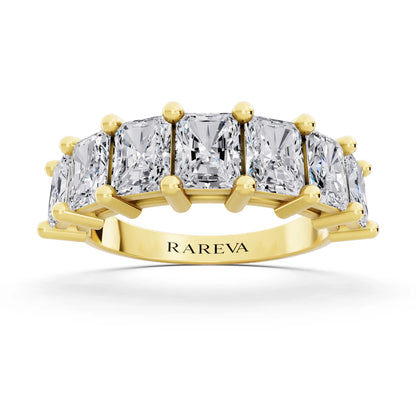 10K Yellow Gold Seven Stone Radiant Cut Diamond Half Eternity Wedding Band - 2.2mm - Front