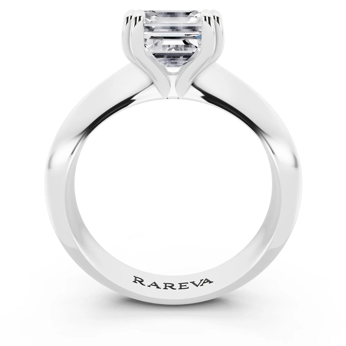 Platinum Asscher Cut Diamond Solitaire Ring with Knife Edge Band - through finger