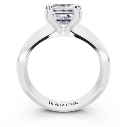 Platinum Asscher Cut Diamond Solitaire Ring with Knife Edge Band - through finger