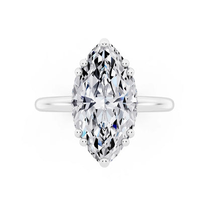 14 KT White Gold Marquise Cut Diamond Solitaire Ring with Hidden Accent Basket - top angle