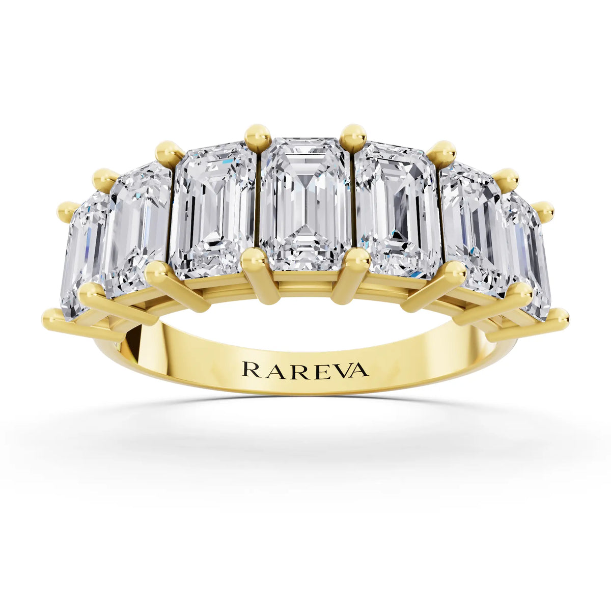 14K Yellow Gold Seven Stone Emerald Cut Diamond Half Eternity Wedding Band - 2.2mm - Front
