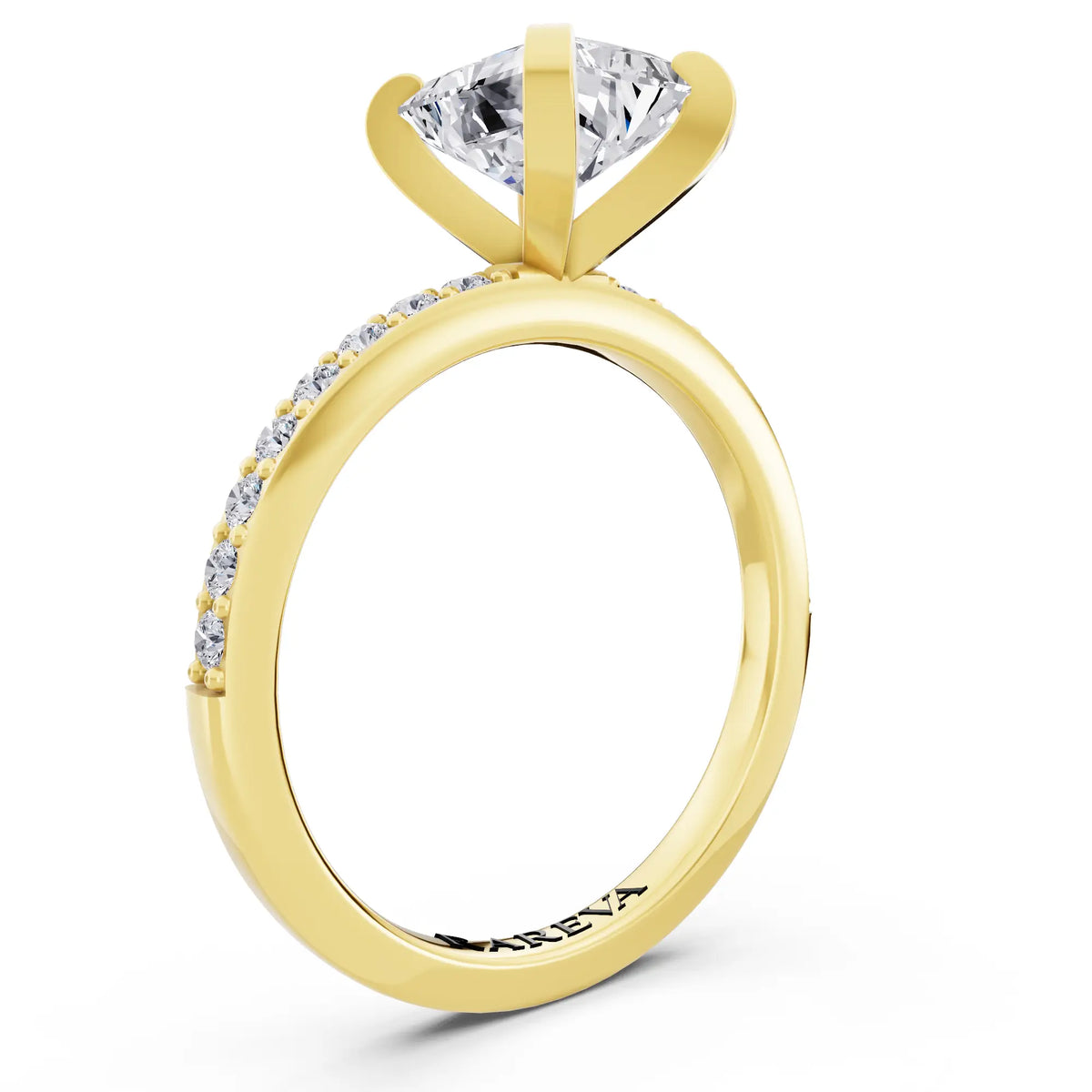 18 KT Yellow Gold Radiant Cut Diamond Solitaire Ring with Pave Shank - top view