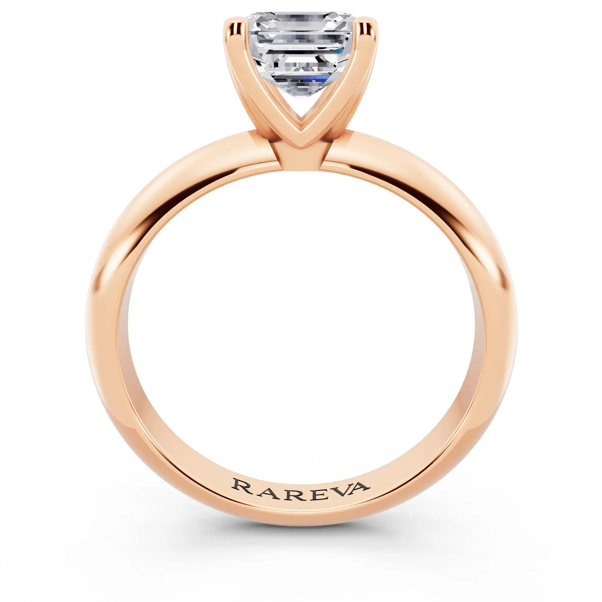 18 KT Rose Gold Asscher Cut Diamond Classic Solitaire Ring - through finger