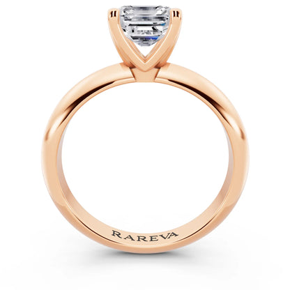 18 KT Rose Gold Asscher Cut Diamond Classic Solitaire Ring - through finger