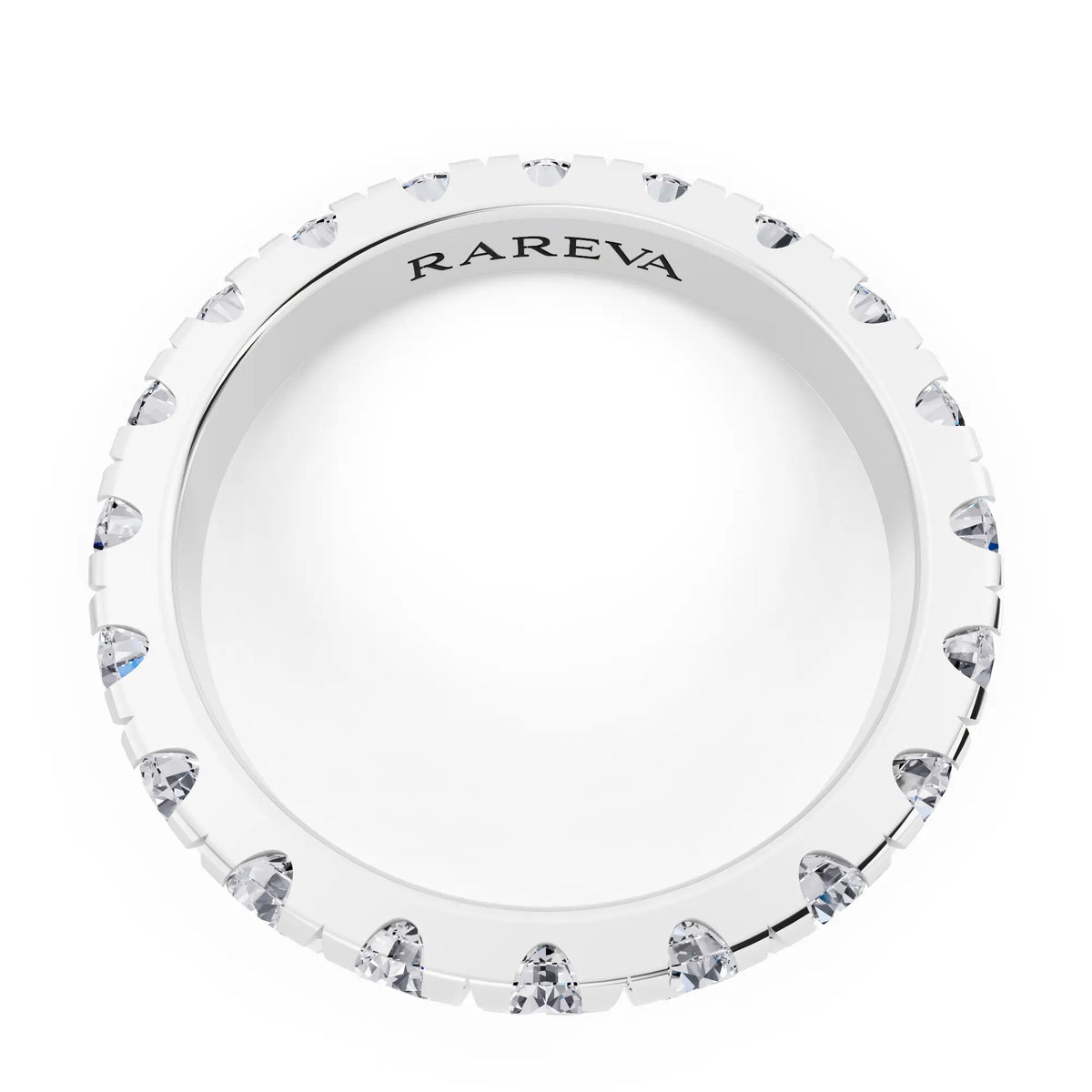 14K White Gold Round Cut Diamond Classic Eternity Band - 3mm - Top