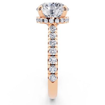 18 KT Rose Gold Round Cut Diamond Ring with Hidden Halo - side view