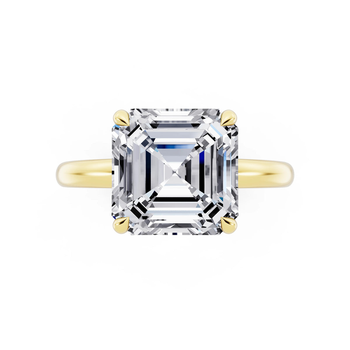 18 KT Yellow Gold Asscher Cut Diamond Solitaire Ring with Hidden Halo - top angle