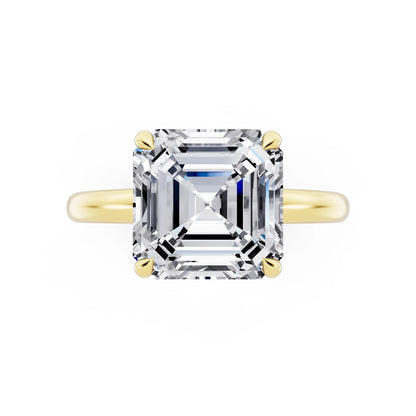 18 KT Yellow Gold Asscher Cut Diamond Solitaire Ring with Hidden Halo - top angle