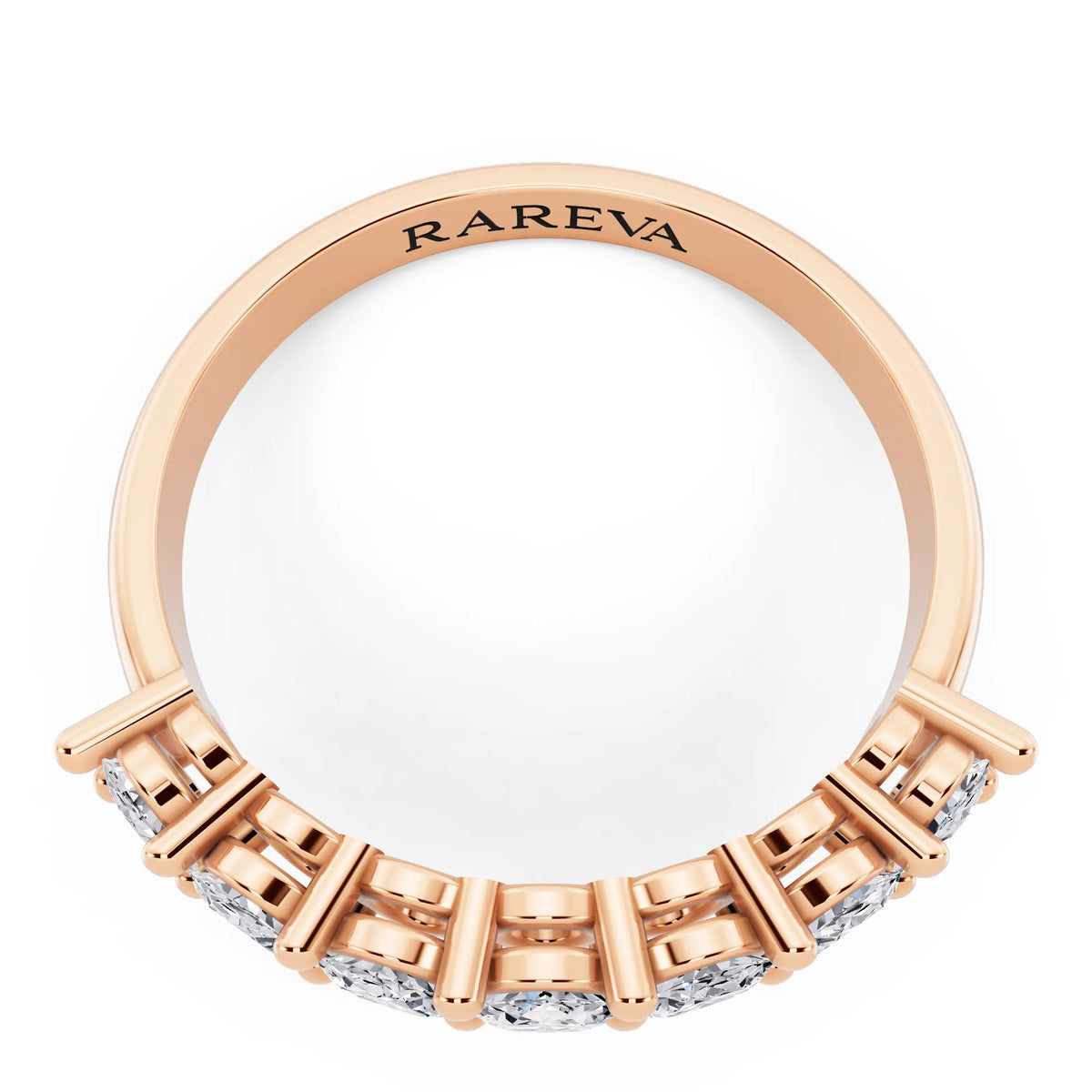 10K Rose Gold Seven Stone Oval Cut Diamond Half Eternity Wedding Band - 1.8mm - Top