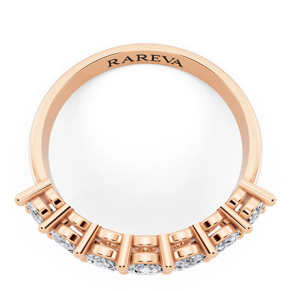 10K Rose Gold Seven Stone Oval Cut Diamond Half Eternity Wedding Band - 1.8mm - Top