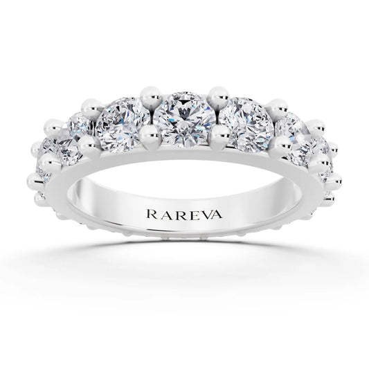 Silver Round Cut Diamond 4 Prong Eternity Band - 3.5mm - Front