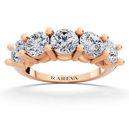 10K Rose Gold Five Stone Round Cut Diamond Half Eternity Wedding Band - 2.7mm - Front