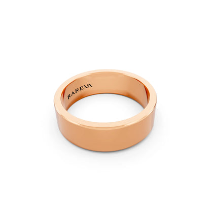 14K Rose Gold Men's Soft Edge Flat Wedding Band - 6mm - Left