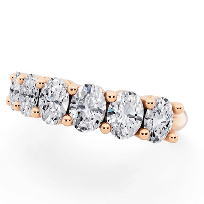 10K Rose Gold Seven Stone Oval Cut Diamond Half Eternity Wedding Band - 1.8mm - Close up