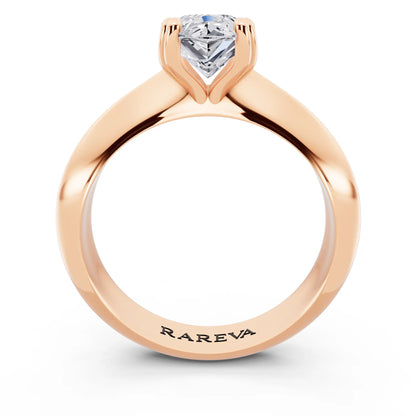 18 KT Rose Gold Pear Cut Diamond Solitaire Ring with Knife Edge Band - through finger