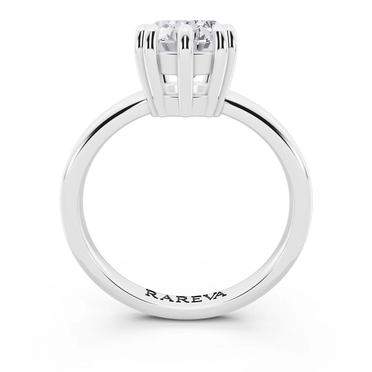 14 KT White Gold Oval Cut Diamond Solitaire Ring with Hidden Accent Basket - through finger