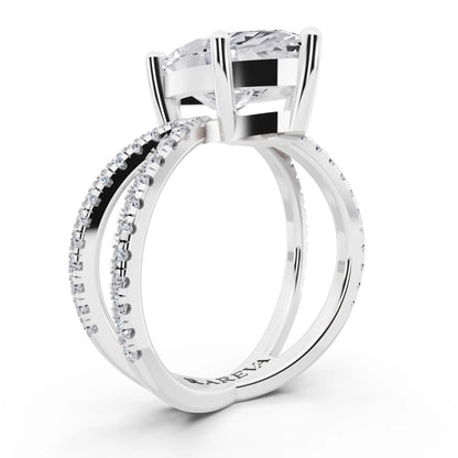 18 KT White Gold Marquise Cut Diamond Ring with Twisted Split Shank - top view
