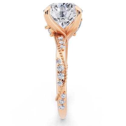 14 KT Rose Gold Round Cut Diamond Ring with Marquise Accent - side view