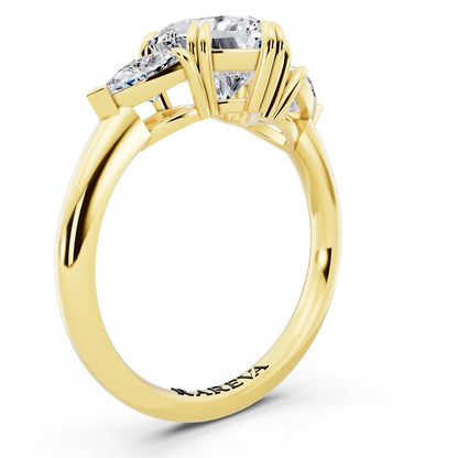 14 KT Yellow Gold Heart Cut Diamond Three Stone Ring with Trillion Accents - top view