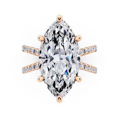14 KT Rose Gold Marquise Cut Diamond Ring with Twisted Split Shank - top angle