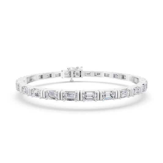 10K White Gold East West Emerald Cut Diamond Tennis Bracelet - Main