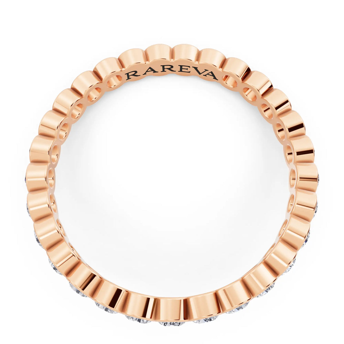 10K Rose Gold Round Cut Bezel Set Diamond Full Eternity Wedding Band - 2.4mm - Top