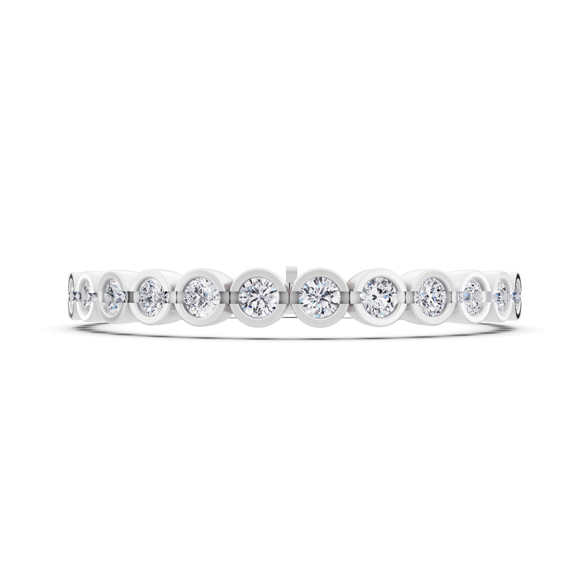 14K White Gold Round Cut Bezel Set Diamond Tennis Bracelet - Front