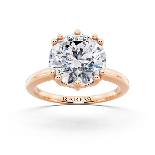 18 KT Rose Gold Round Cut Diamond Solitaire Ring with Hidden Accent Basket - front view