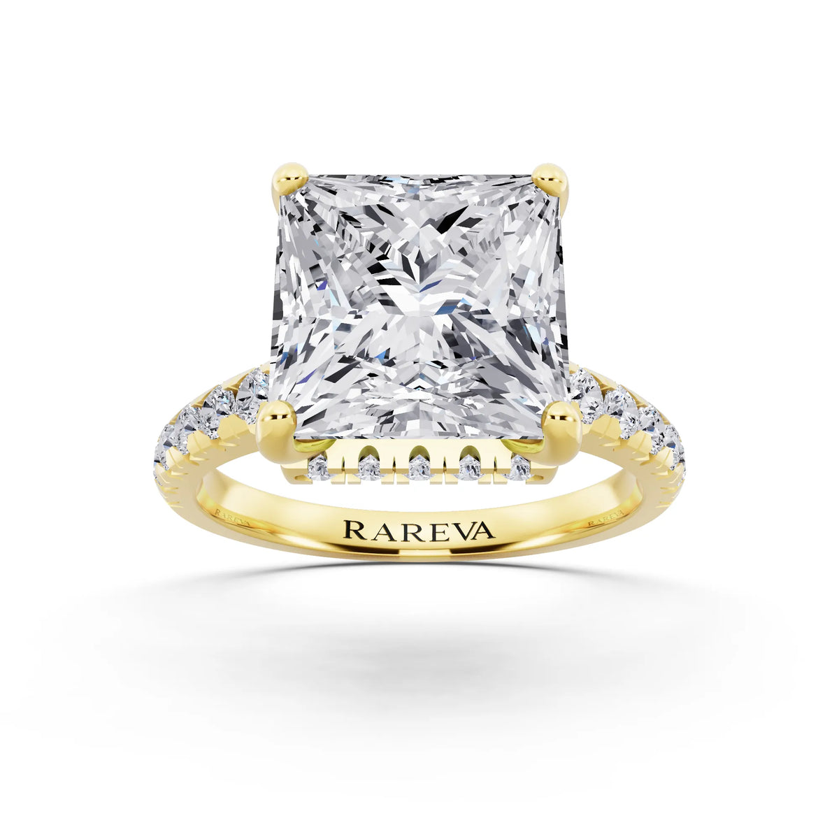 14 KT Yellow Gold Princess Cut Diamond Ring with Hidden Halo - front view