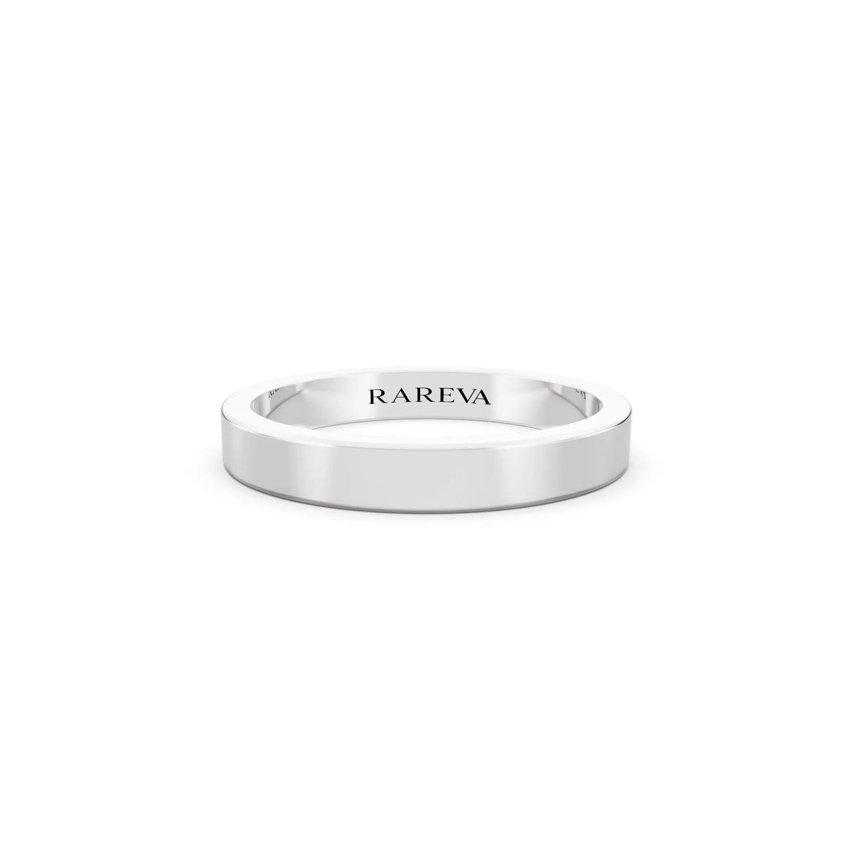 10K White Gold Men's Soft Edge Flat Wedding Band - 3mm - Front