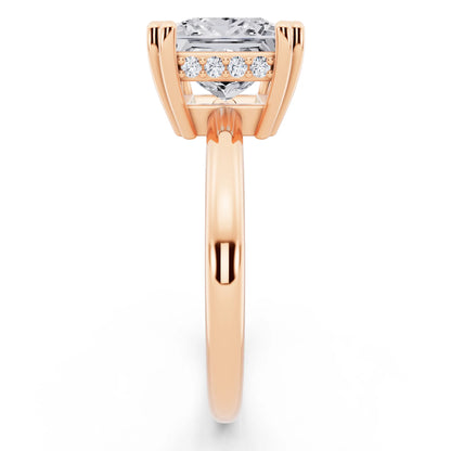 14 KT Rose Gold Princess Cut Diamond Solitaire Ring with Hidden Accent Basket - side view