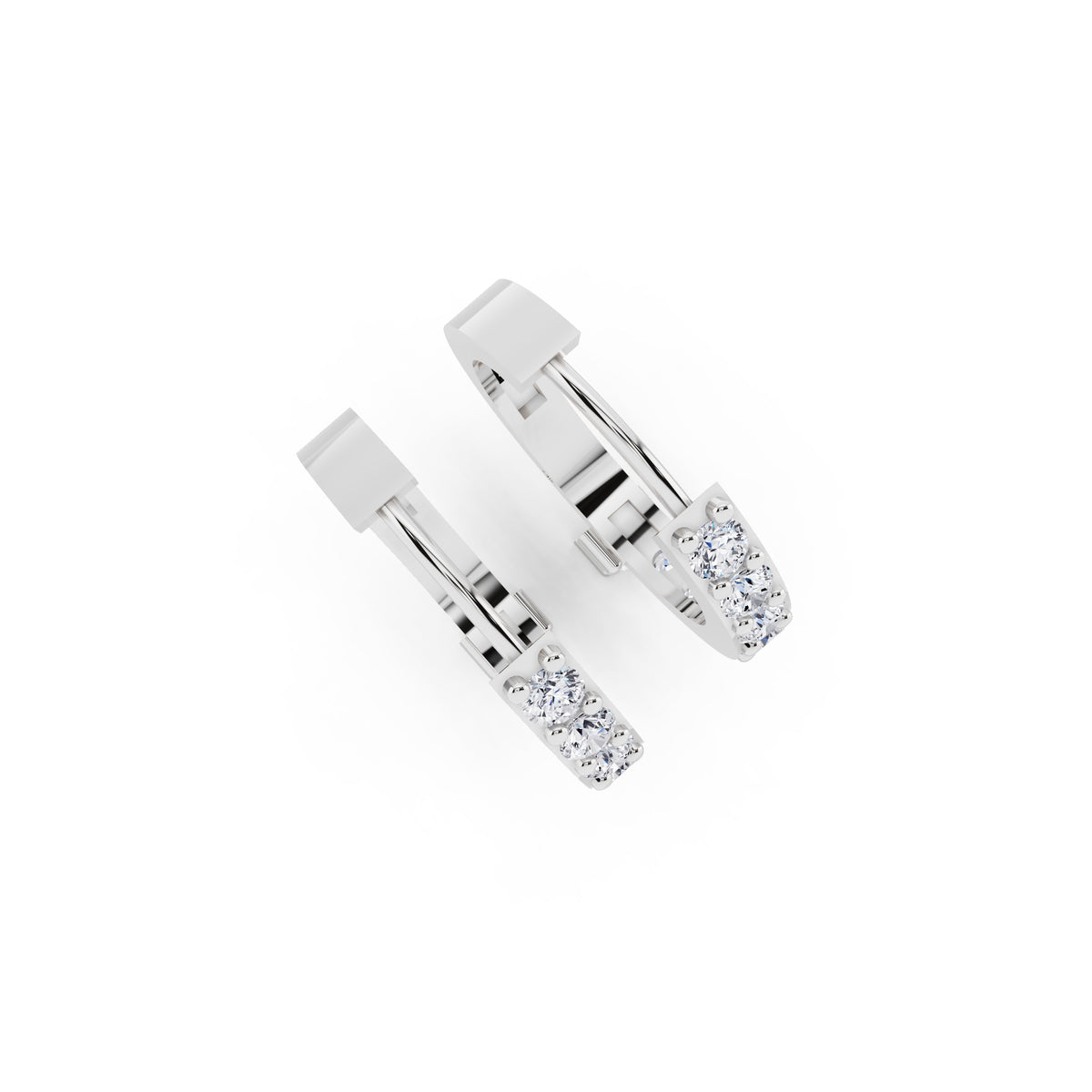 14KT White Gold Diamond Pave Hoop Earrings with Charm Drop - top