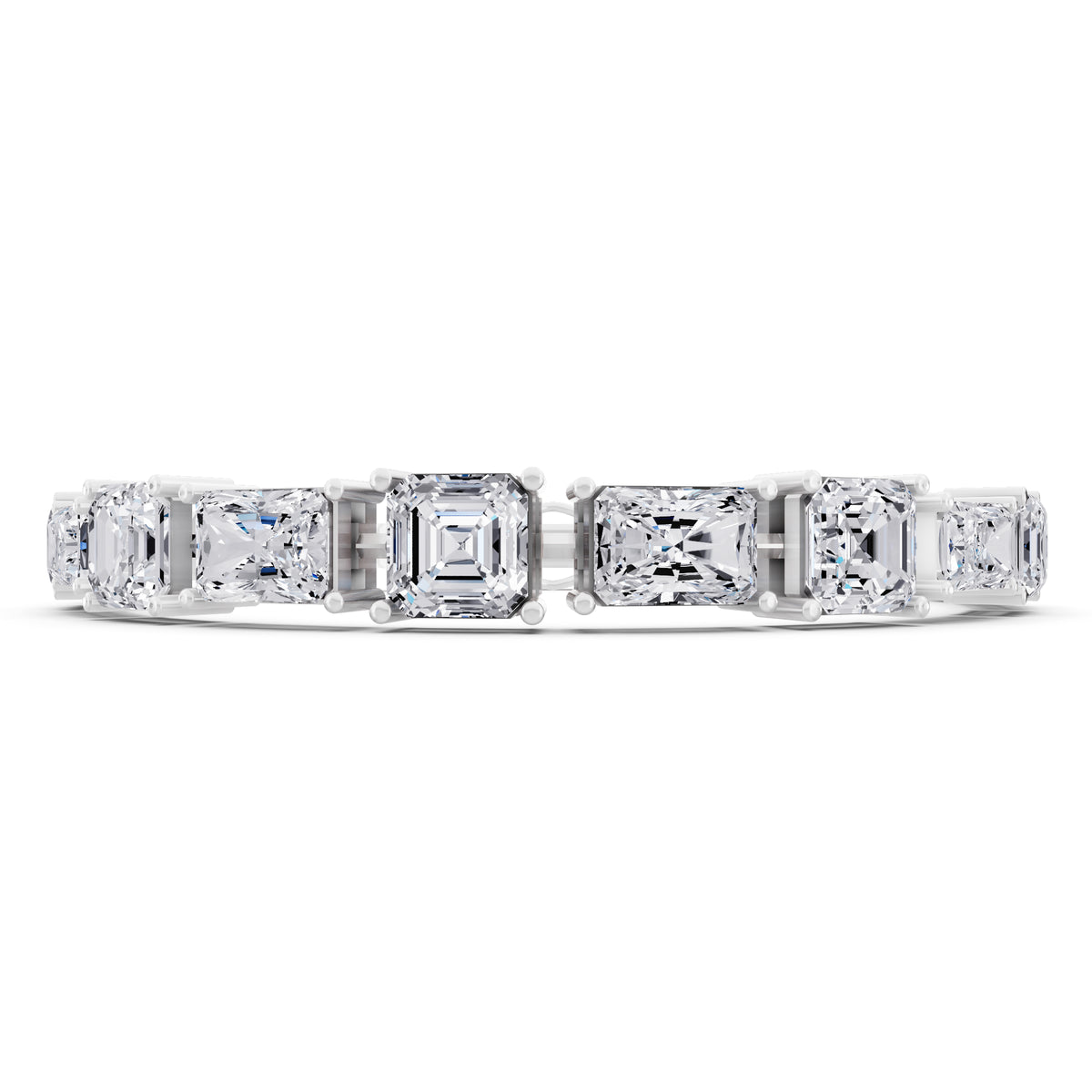 Silver Radiant and Square Emerald Cut Diamond Tennis Bracelet - Front