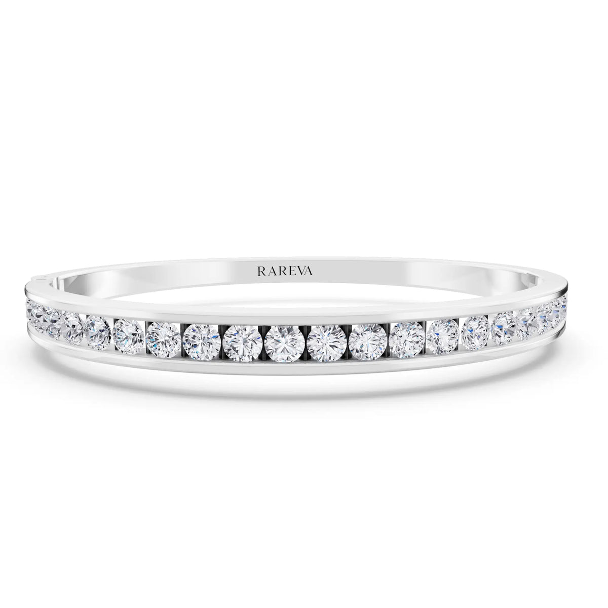Silver Round Cut Channel Set Diamond Bangle Bracelet - Main