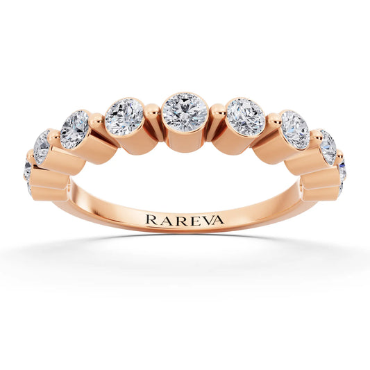 14K Rose Gold Round Cut Diamond Half Sculpted Prong Eternity Band - 1.7mm - Front