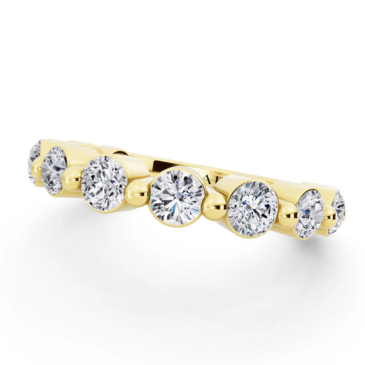 10K Yellow Gold Round Cut Diamond Half Sculpted Prong Eternity Band - 2.3mm - Close up