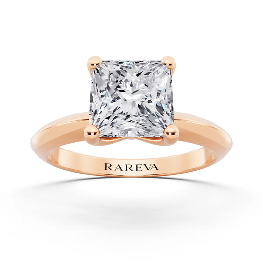 18 KT Rose Gold Princess Cut Diamond Classic Solitaire Ring - front view