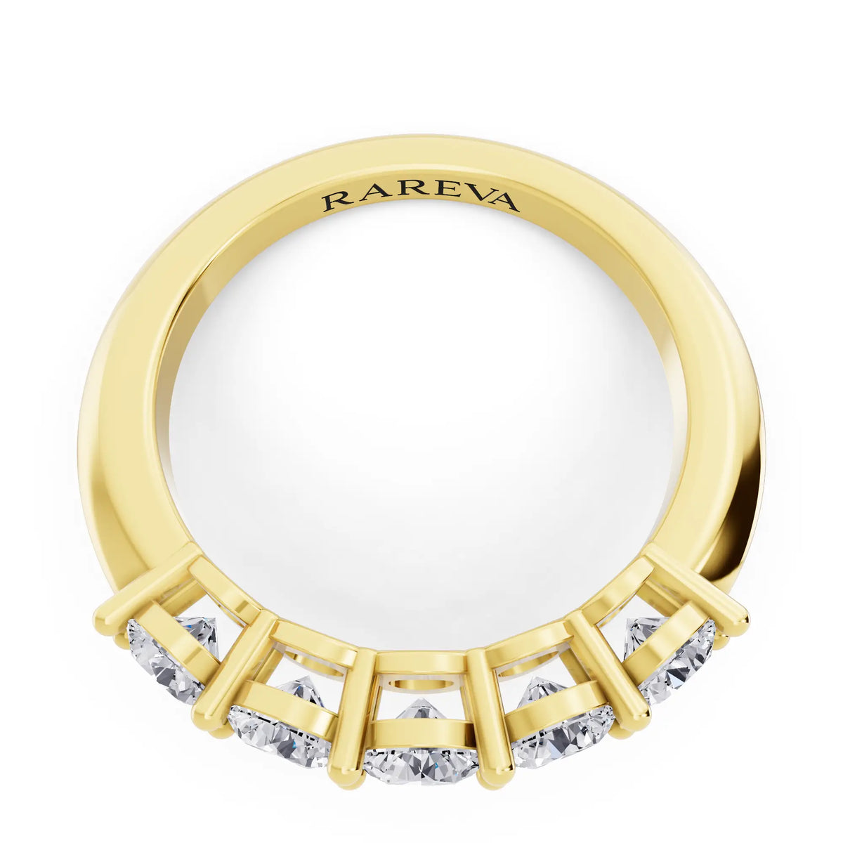 10K Yellow Gold Five Stone Round Cut Diamond Half Eternity Wedding Band - 2.5mm - Top
