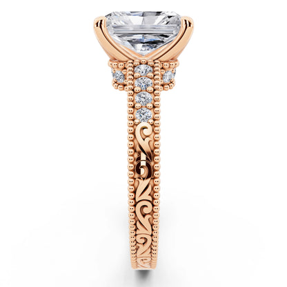 18 KT Rose Gold Radiant Cut Diamond Vintage - side view
