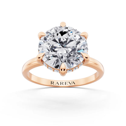 14 KT Rose Gold Round Cut Diamond Hidden Halo Solitaire Ring - front view