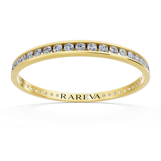 10K Yellow Gold Round Cut Diamond Channel Set Eternity Band - 2mm - Front