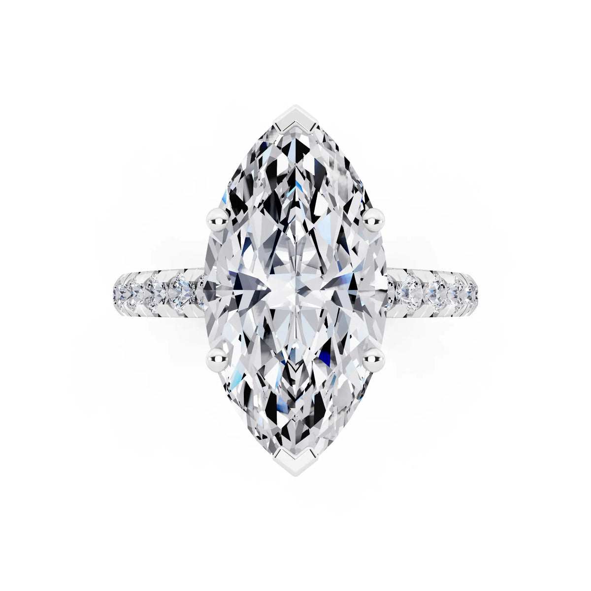 Platinum Marquise Cut Diamond Ring with Hidden Halo - top angle