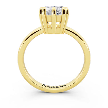 18 KT Yellow Gold Oval Cut Diamond Solitaire Ring with Hidden Accent Basket - through finger