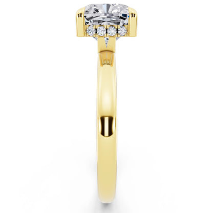14 KT Yellow Gold Cushion Cut Diamond Solitaire Ring with Hidden Halo - side view