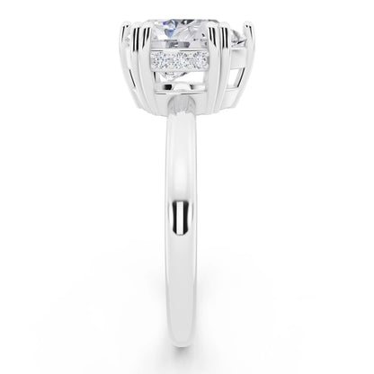 18 KT White Gold Pear Cut Diamond Solitaire Ring with Hidden Accent Basket - side view