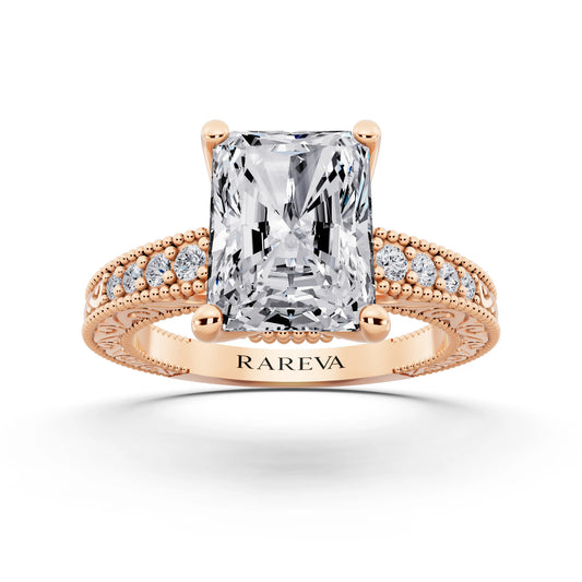 18 KT Rose Gold Radiant Cut Diamond Vintage - front view